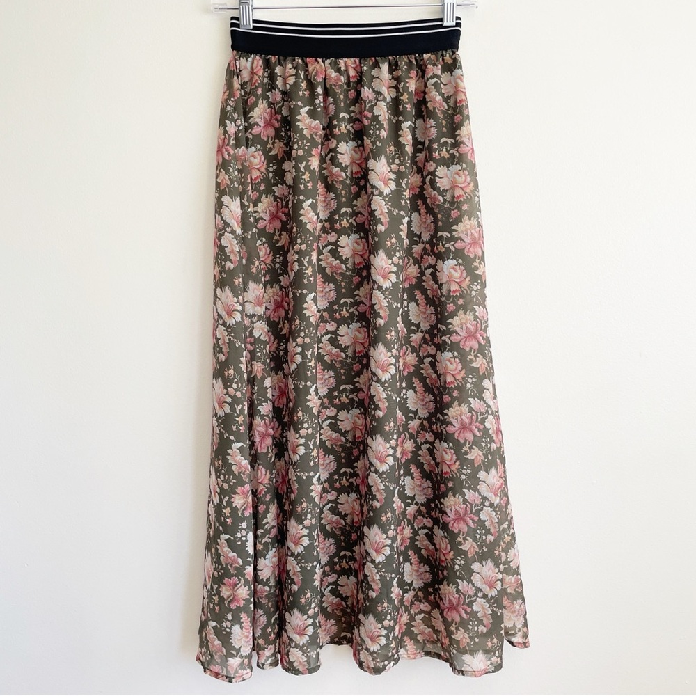 Notes Du Nord floral maxi skirt a line elastic waist stretchy streetwear long 34